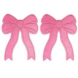 MISDONR 2Pcs Pink Bow Iron On Patches Glitter Sweatshirts Side Bow Embroidered Patch Cute Applique DIY Decorative Accessories for Clothes Backpacks Jackets Hats