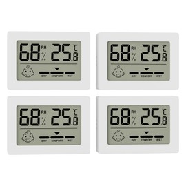 Set of 4 Thermo-Hygrometer Thermometer Hygrometer Indoor Mini Digital Temperature Room Thermometer and Humidity Meter with Switch and Smiley Indicator for Baby Room Living Room Office