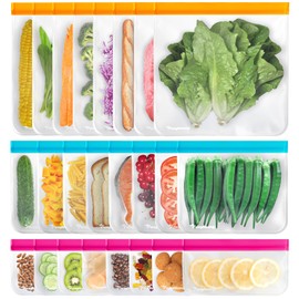 24 Reusable Food Storage Bags, Freezer Bags with Pack BPA FREE (8 Reusable Gallon Bags+8 Leakproof Reusable Sandwich Bags+8 Food Grade Snack Bags) EXTRA THICK Reusbale Lunch Bag for Salad Fruit