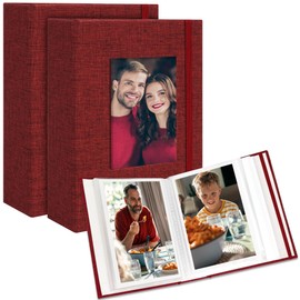 Remowith Photo Album 6 x 4,Slip-in Picture Albums,Linen Hardcover Picture Albums for Family Anniversary Baby Wedding 52 Pockets 2 Pack Red