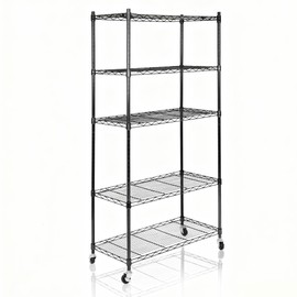 SUPER DEAL Black 5-Shelf Heavy Duty Storage Wire Shelving Unit with Wheels for Restaurant Garage Pantry Kitchen Garage Rack (30L x 14W x 63H)