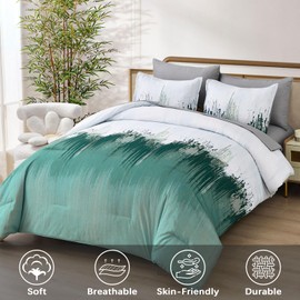 WONGS BEDDING Comforter Set King, Aqua 7 Pieces Bed in a Bag Abstract Art Gradient Comforter Soft Microfiber Bedding Set -1 Comforter, 1 Flat Sheet, 1 Fitted Sheet, 2 Pillow Shams,2 Pillowcases