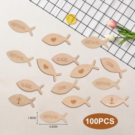 Pack of 100 Communion Decoration, Communion Table Decoration Boy, Wooden Confirmation Table Decoration with Fish Made of Wood, Suitable for Table Decoration, Communion Decoration, Baby Shower, DIY