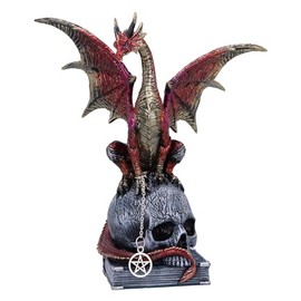 Nemesis Now Fate of the World Figurine 23cm, Resin, Red/Gold, Wiccan Dragon Figure, Red Dragon on Skull and Book Ornament, Gothic Dragon Giftware, Cast in the Finest Resin, Expertly Hand-Painted