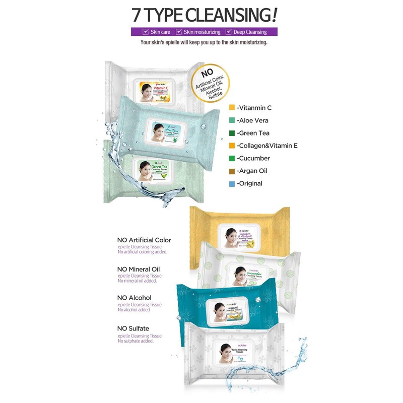 Epielle Argan Oil Cleansing Facial Tissues Makeup Remover Wipes Gentle