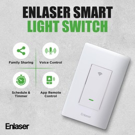Enlaser Smart Light Switch, Single Pole, Voice/Remote Control, Easy Installation, Compatible with Alexa and Google Assistant, Neutral Wire Required