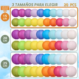 LIHAO 6" Linternas de Papel, Faroles de Papel, Farolillo Papel Redondo, para Boda, Decoración, Aniversarios, Fiesta, Cumpleaños, 20 Colores
