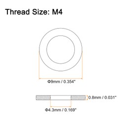 uxcell 100Pcs M4 Flat Washer, 304 Stainless Steel 4.3mm ID x 9mm OD x 0.8mm Thick for Bolt Screw, Factories Repair, Kitchens, Shops, and Outdoor Construction, Silver