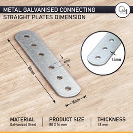 OMIdeas 20 x Connecting Plates (80 x 16 x 1.5) Straight Repair Joining Fixing Mending Flat Bracket Brace Shelf Support Metal Galvanised Connector