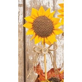 Fabric/Wood Sunflower Floral Pick Decor - 15.25 Inch Tall - Style #1