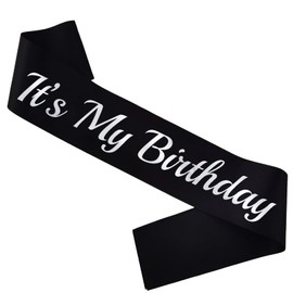 LXYXUUN It's My Birthday Sash Black, Silver Foil Birthday Sash for Women or Men 16th 18th 21st 30th Bday Sash Gift Ideas Funny Birthday Party Decorations