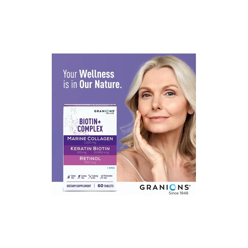 Granions Biotin+ Complex 10000mcg Biotina Colágeno Vitaminas 60 Tabletas