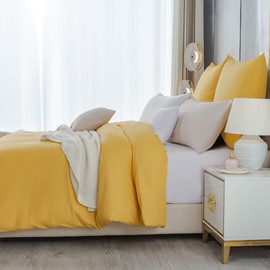 Beqnat Bed Linen 155 x 220 cm Yellow Gold - Soft Bed Linen Sets Duvet Cover 155 x 220 cm Pillowcase 80 x 80 cm Set of 2 Microfibre with Zip