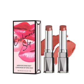 KRISTOFER BUCKLE Cashmere Slip® Longwear Lipstick Duo, 0.11 oz. (each) | Creamy, Richly Pigmented Lipstick That Delivers Bold Color for Up To 8 Hours | Tender/Kissed