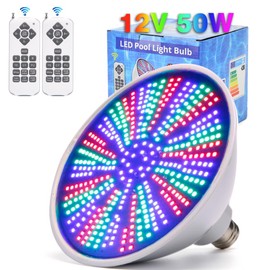 Pool Light Blub, 12V 50W RGB Color Changing LED Pool Lights for Inground Pool, E26 Replacement Bulbs for 500W Pentair and Hayward Fixture with Remote Control