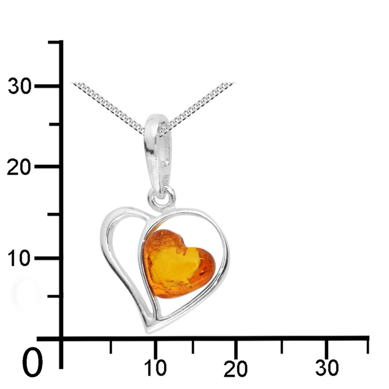 Silver and Amber Heart Pendant, Silver, Silver 925, silver-coloured, white.
