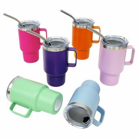 Metalya 3 oz Mini Tumbler Shot Glass with Straw and Lid, 6 Pack Stainless Steel Shot Glasses with Handle, Double Wall Vacuum Insulated Tumblers for Laser Engrave, Cute Cups for Party (6 Pack B)