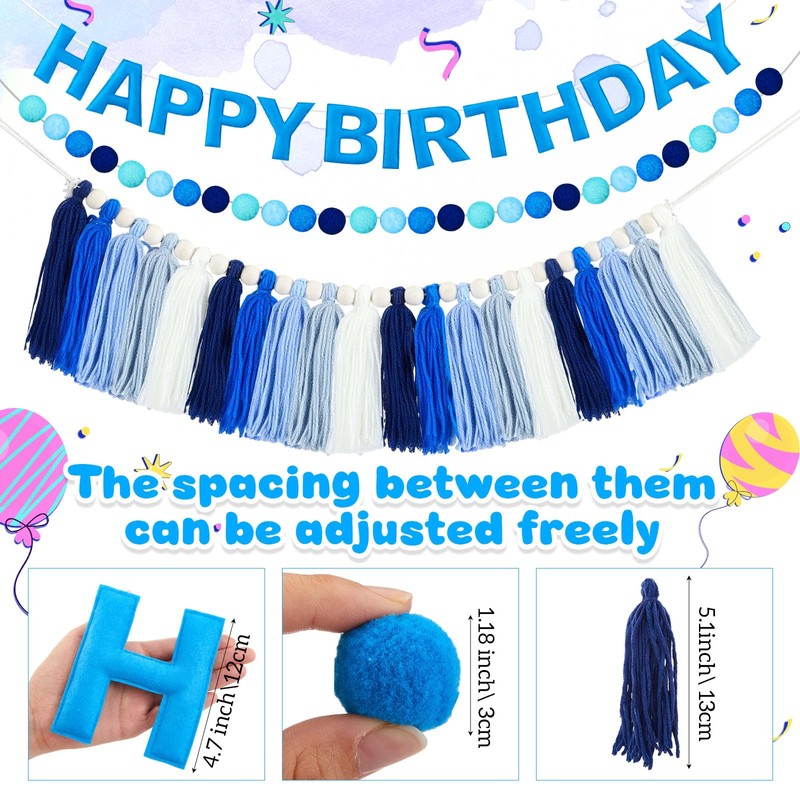 Chunful 9 Pcs Pre-strung Felt Happy Birthday Banner Party Decorations
