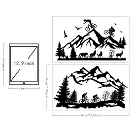 SUPERDANT 2 sheets/set Wall Sticker Mountain Bike Riding Outdoor Sport Wall Decal Peak Forest Animals Pattern Vinyl Wall Art Stickers for Home Living Room Bedroom Decor 14"x23"