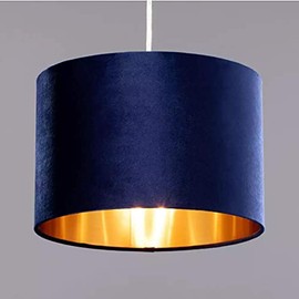 CGC Modern Velvet 30cm Drum Ceiling Lamp Shade Pendant Table Lamp Bedroom Dining Room Lounge (Blue)