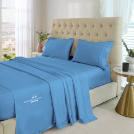 RV King Sheets Set - 4 Pc, Egyptian Cotton 800 Thread Count Cotton Bed Sheets 72 x 80 RV, Hotel Quality Cotton Sheets for RV Mattress, Camper Sheets 12" Deep Pocket, Mediterranean Blue Solid