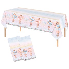 Poqirzan 2 PCS Bear Baby Shower Tablecloth Baby Shower Party Supplies 54"x108" Cute Bear Plastic Table Cloth We Can Bearly Wait Baby Tablecloth for Gender Reveal Party Kids Birthday Decor