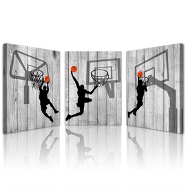 Lapremoly Canvas Wall Art For Living Room Wall Decorations For Bedroom Boy's Room Decor Black And White Pictures Sport Play Basketball Wall Paintings Office Prints Artwork Modern Home Decor 3 Piece