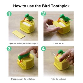 Woodpecker Toothpick Dispenser Little Bird Push-type Automatic Toothpick Holder with a Toothpick Box Portable Plastic Kitchen Decoration 1PCS (Yellow & Green)