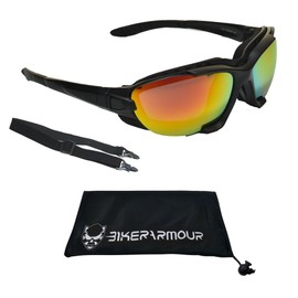 Bikershades Motorcycle Safety Sunglass Goggles Mirrored Orange Interchangeable Adjustable strap & Removable Foam Cushion