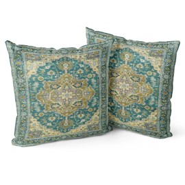 Snylcce Boho Kissenbezüge 2er Set Dunkelgrünes Antike & Vintage Design Doppelseitiges Muster 45x45 cm Weiche Kissenhüllen für Garten Couch Sofa Bett Dekorative Kissenhüllen