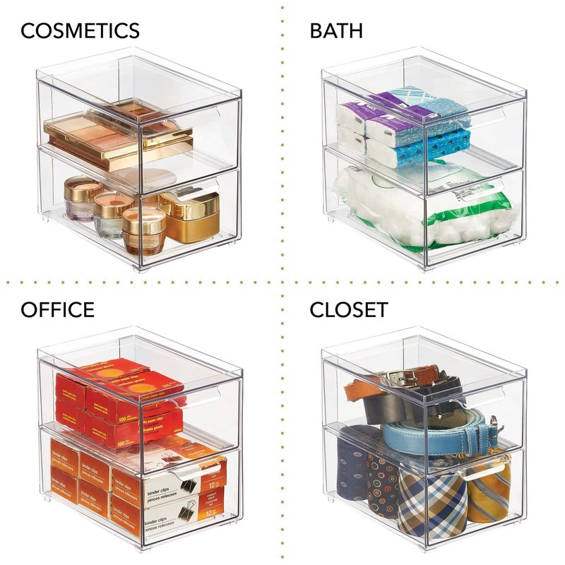 mDesign Stackable Storage Containers Box with 2 Pull-Out Drawers -