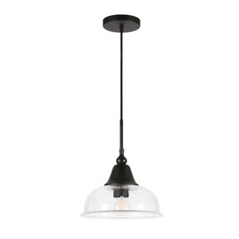 Henn&Hart Modern Blackened Bronze and Seeded Glass Pendant Light for Kitchen, Dining Room, Living Room, Foyer , Black/Seeded Glass - PD0326