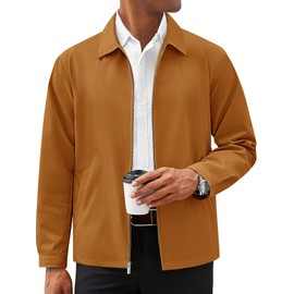 Runcati Mens Lightweight Jackets Full Zip Business Casual Windbreaker Fall Golf Coat Jacket with Pockets Brown
