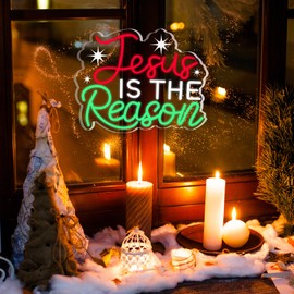 Jesus is the reason neon sign with Adjustable Brightness, christian mural, wall decoration dimmable led neon sign bedroom hallway house home art decoration, birthday christmas gift led neon light