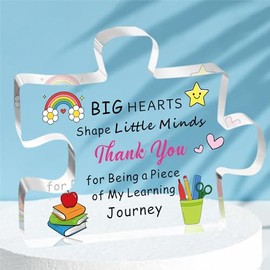HULALA Teacher Gifts Teacher Gifts For Women Men Thank You Teacher Gifts Acrylic Puzzle Teacher Plaque Teacher Appreciation Gifts Teacher Leaving Gifts End Of Term Big Hearts Shape Little Minds Gift