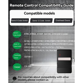 GT90-1 Garage Door Remote Control, for Genie 390MHZ Overhead Door Opener Remote Sensor 9/12 Dip Switch, Replacement for Genie 390MHZ Overhead Door Opener GT90-1 MAT90 GT912 G220 AT90 AT95 2 pcs