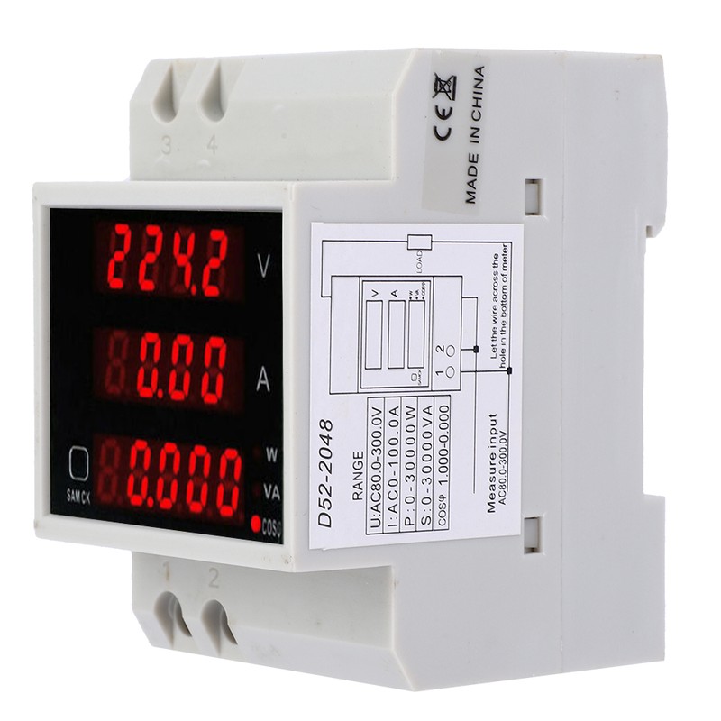 D52-2048 Multi Function Meter Rail Digital Displayed AC Voltage Current