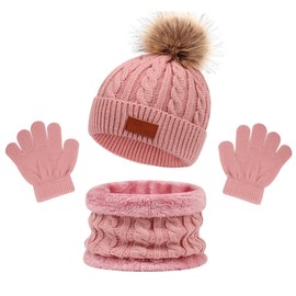 MAILEKT 3-in-1 Children's Winter Hat Scarf Gloves Set, pink