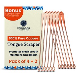Natruveda 100% Pure Copper Tongue Scraper for Adults & Kids | USA-Based Seller | Reusable Tongue Scraper | Metal Tongue Scraper | Tongue Cleaner | Tongue Cleaner for Fresher Breath (6 Pack)