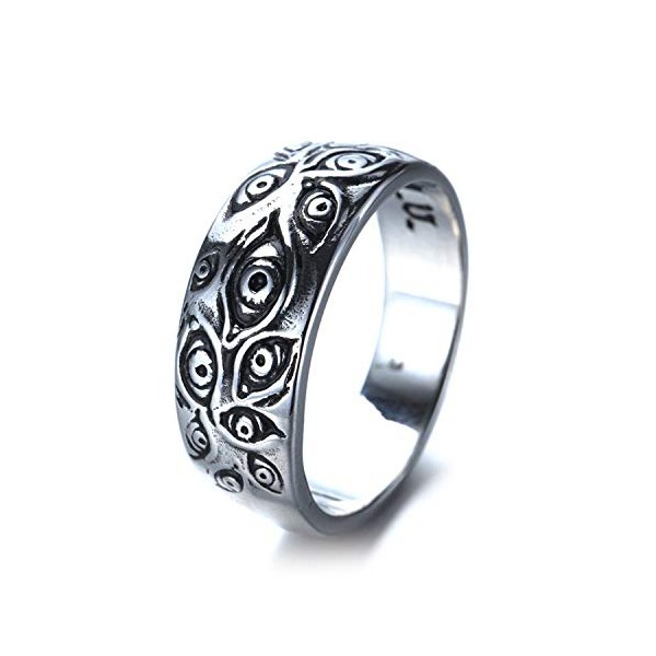 QIAMNI Men's Cool Ring Stainless Steel Ring Eye Gothic Evil