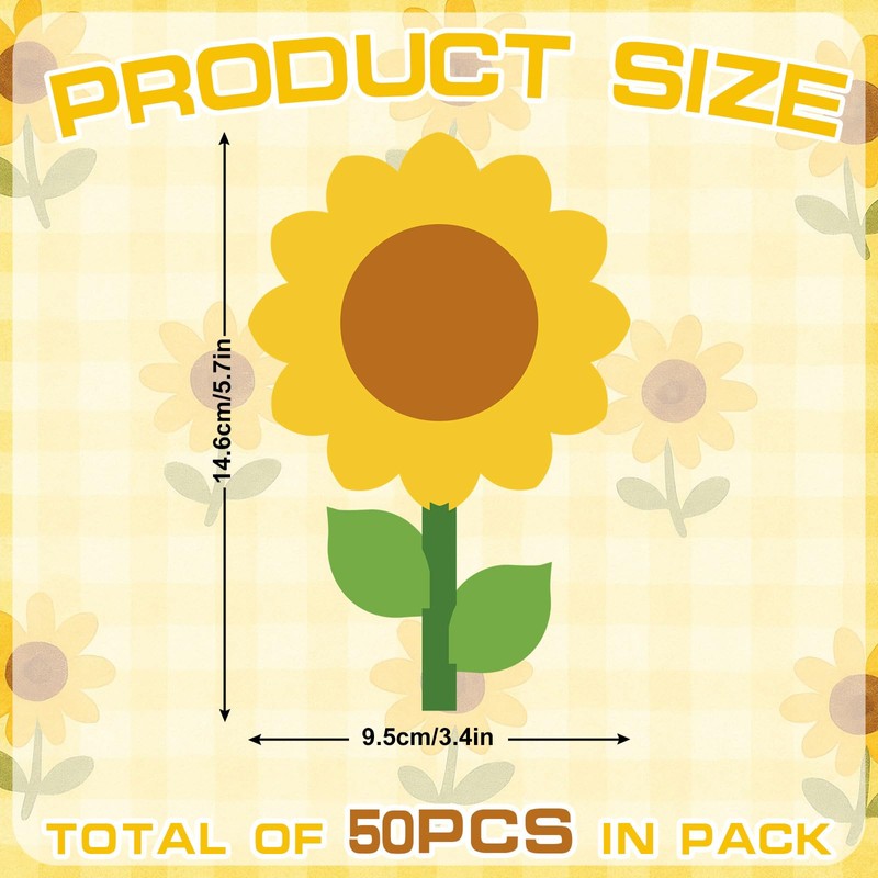 AnyDesign 50 Pcs Sunflower DIY Cutouts Floral Cut-Outs Yellow Flower