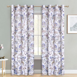 Wistown Blackout Farmhouse Branch Blossom Floral Curtains Grommet Top Room Darkening Drapes for Bedroom, Living Room, Dining Room, Purple, 52 by 96 inch