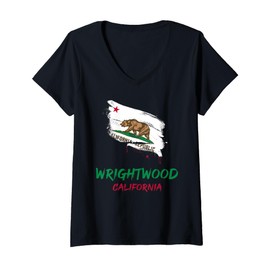 Womens Wrighwood California Paint Splatter Flag Vacation Souvenir V-Neck T-Shirt