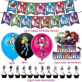 Monster Birthday Party Decoration Monster Party Supplies Monster Birthday Party Decorations Balloons Cupcake Toppers Happy Birthday Banner for Children Monster Fans Pack of 32