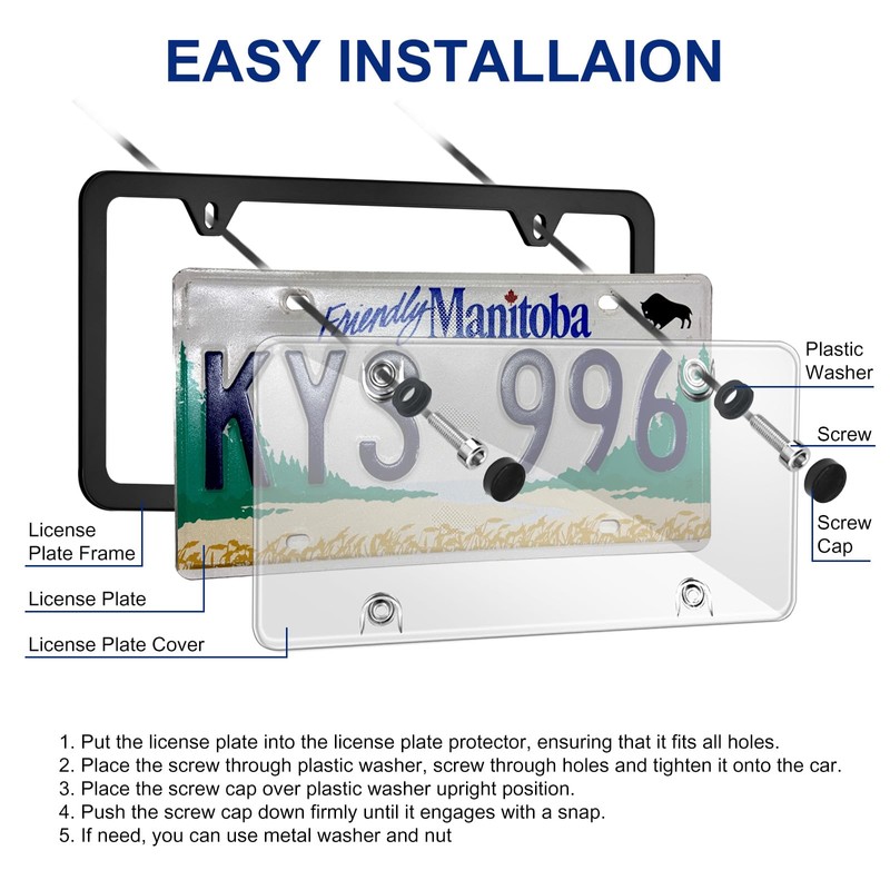 ELECTRONLUMEN Clear License Plate Covers + Aluminum Alloy Frames Combo