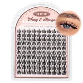 JIMIRE Manga Cluster Lashes Natural Look Anime Individual Eyelashes Cute 8-14MM Wispy Manhua Lash Clusters with Spiky 110 Pcs Manga Lashes Individual Cluster with Thin Band