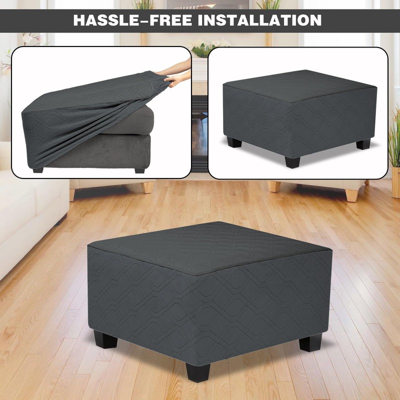 TOPHMDECOR Ottoman Cover Square,Waterproof Square Ottoman Covers Thick Slipcover for
