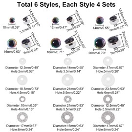 PH PandaHall 24 Sets Glitter Safety Eyes 6 Sizes Craft Eyes Glitter Animal Eyes Crochet Eyes with Washers for Amigurumi Puppet Teddy Bear Stuffed Plush Animal Making 14.5/15/16.5/17/21.5/23 mm