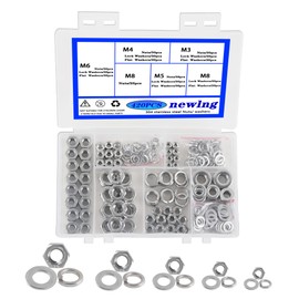 newlng M3 M4 M5 M6 M8 Nuts Set Hex Nuts with Flat Washers A2 DIN 934/DIN9021 Stainless Steel 304 A2 Washers Locking Nuts Set 420 Pieces for Fixing