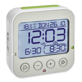 TFA Dostmann Wireless Bingo 2.0, Digital Alarm Clock with Temperature Display, 2 Alarm Times, White, (L) 95 x (W) 41 x (H) 96 mm